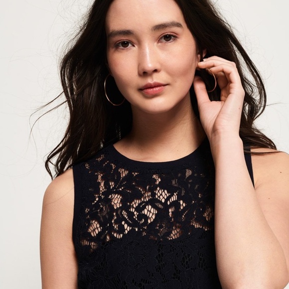 Superdry Eyelash Lace Navy Blue Tank Top Cocktail Sleeveless Blouse - Picture 5 of 16